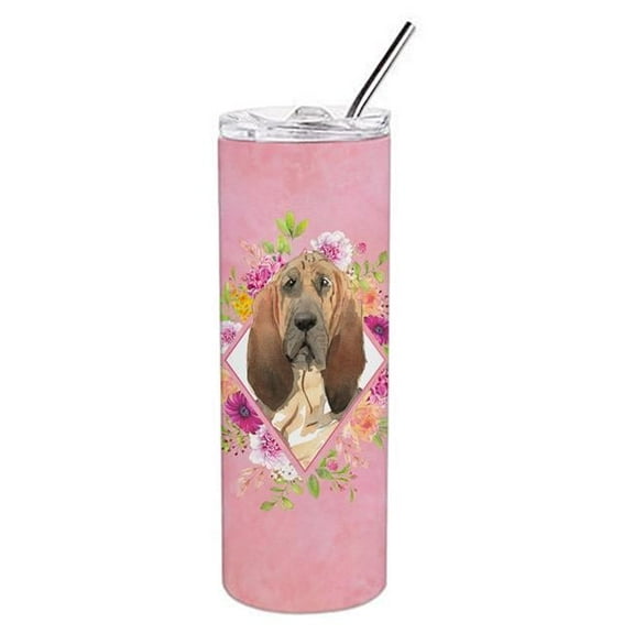 20 oz Bloodhound Pink Flowers Double Walled Stainless Steel Skinny Tumbler