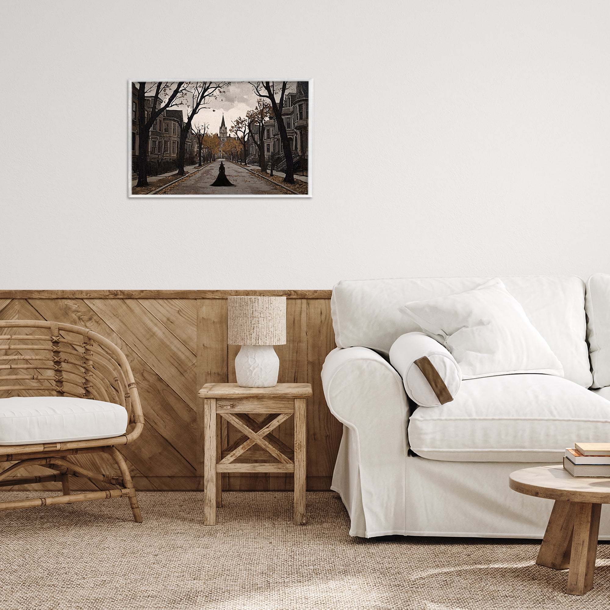 Stupell Industries Witch Strolling Town Streets White Framed Giclee Art, design by Jacky Ngan
