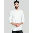 thumbnail image 1 of eloria Men's Traditional White Solid Thread Work Cotton Blend Kurta, 1 of 7