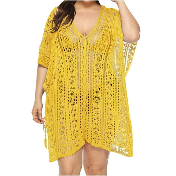 Posijego Swimsuit Cover Up Women Plus Size Beach Dress Hollow Out Crochet Swim Bikini Bathing Suit Coverups