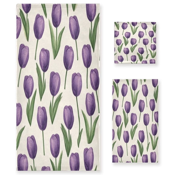 Three-Piece Towel Set Face Towel Towel Set Hand Towel Bath Towel Cotton Bath Towels Bath Towel Sets Hand Bath Towels Purple Tulip2