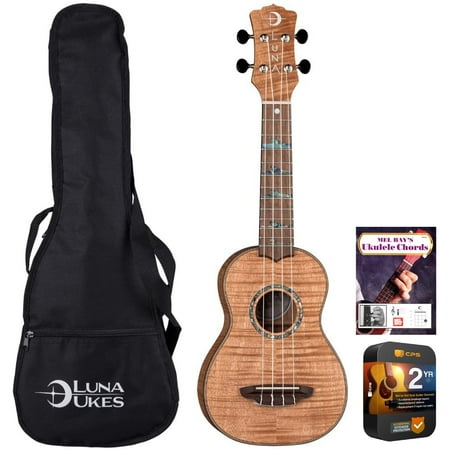 Luna UKE HTS EXM High Tide Exotic Mahogany Soprano Ukulele with Gigbag Bundle with Mel Bay Ukulele Chord Book with Online Video Instruction and Premium 2 YR CPS Enhanced Protection Pack