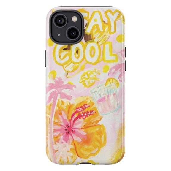 Stay Cool Summer Vibes Phone Case, Tropical Hibiscus Flower Artistic iPhone Cover, Protective Case for iPhone 17 16 15 14 13 12 11 Plus Pro Max Mini