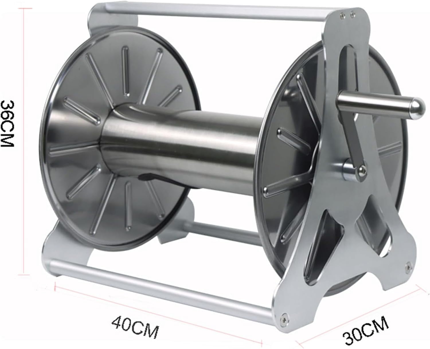 Stainless Steel Garden Hose Holder Kit, Professional Metal Hose Reel, Freestanding Garden Hose Reel with 360° Rotatable Handle, Holds 50M Hose Capacity, for Yard Garden Farm and Patio
