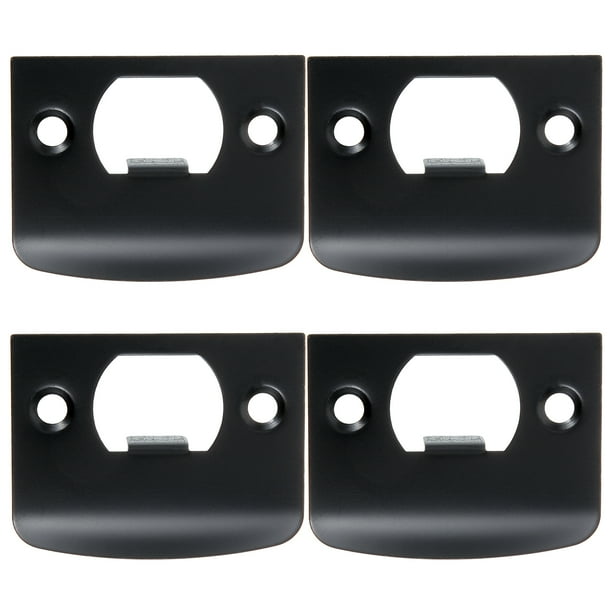 FELTECHELECTR Placa de impacto para puerta (4 unidades): guía de pestillo de acero inoxidable, soporte metálico tipo D negro resistente para estabilidad y alineación de la cerradura.