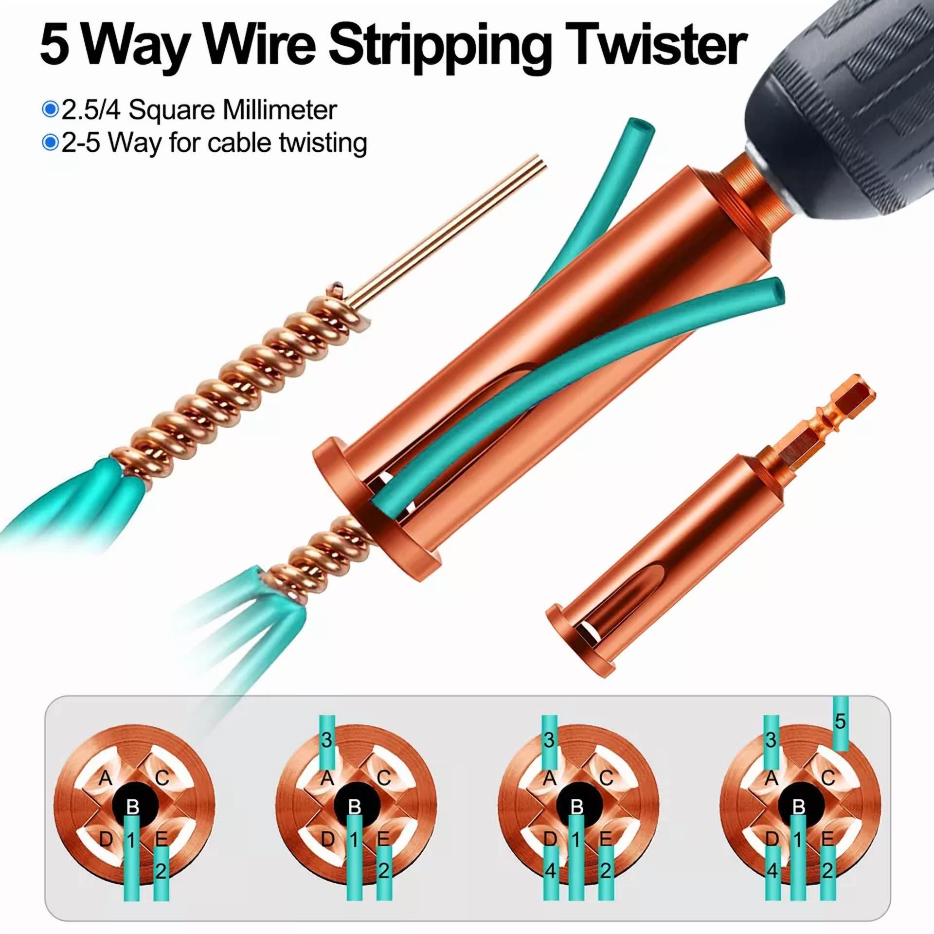 CIRCLE- 3X Wire Stripping Twisting Tool Electrical Drill Wire Stripper Cable Nut Twister