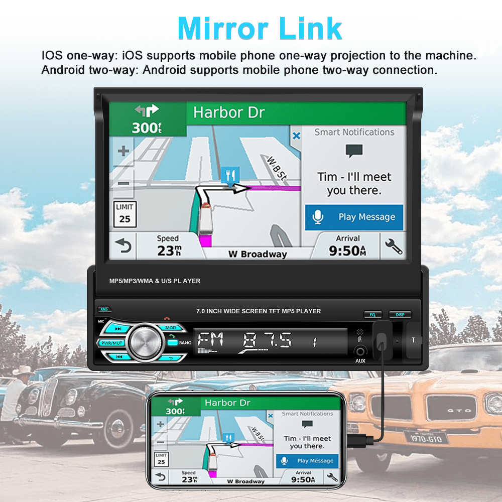Podofo Universal 7" HD Touchscreen Car Stereo Radio with Apple Carplay Android Auto Mirror Link Backup Camera
