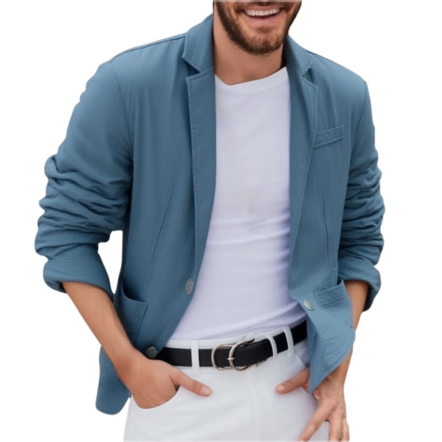 RXMEKW Casual Lapel Jacket for Men with Pockets Long Sleeve Polyester Blouse for Daily Wear Solid Color