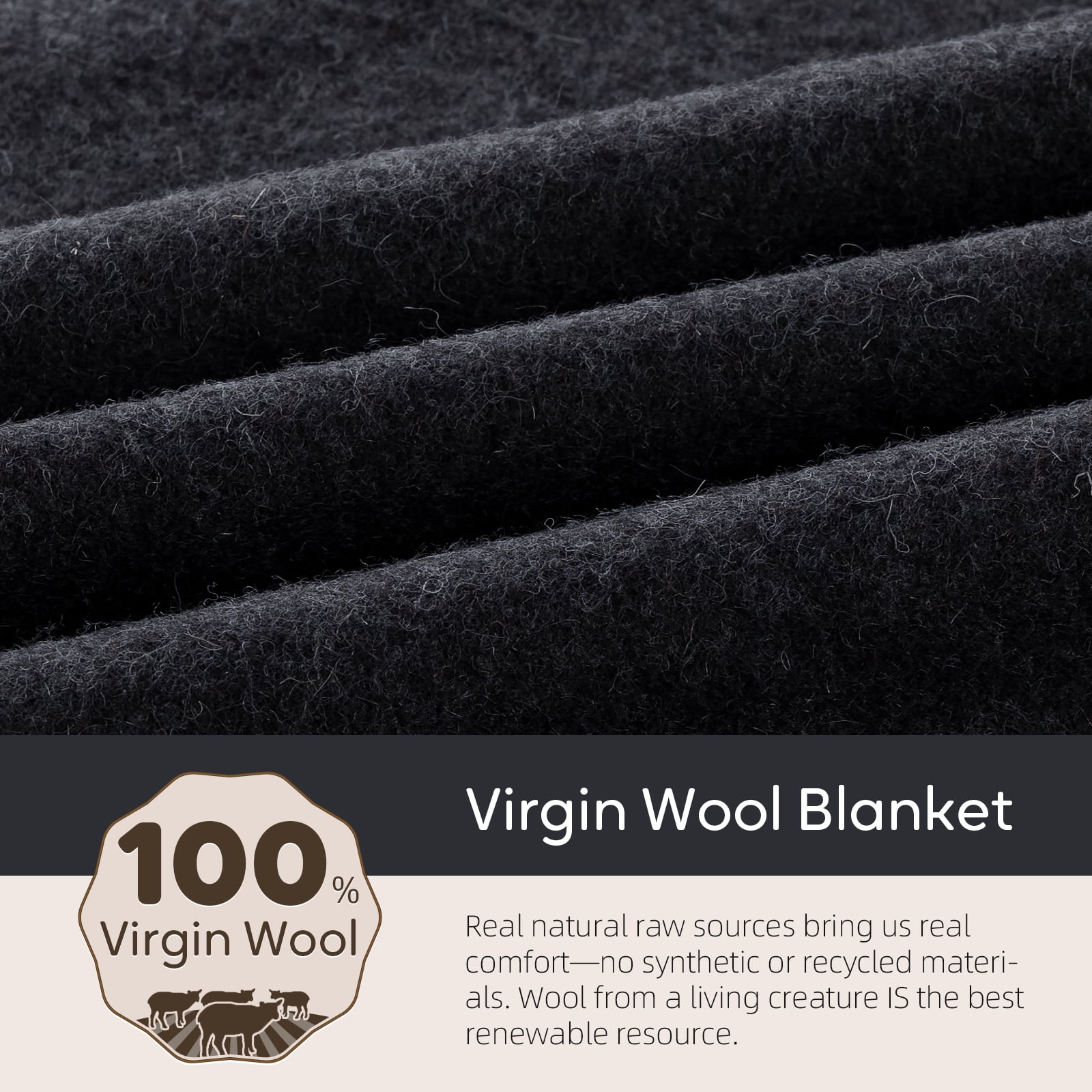 100% Wool Blanket, 62" x 48", Warm, Thick, Washable, Military Wool Blanket, Great for Camping, Outdoors, Sporting Events, Survival Kits