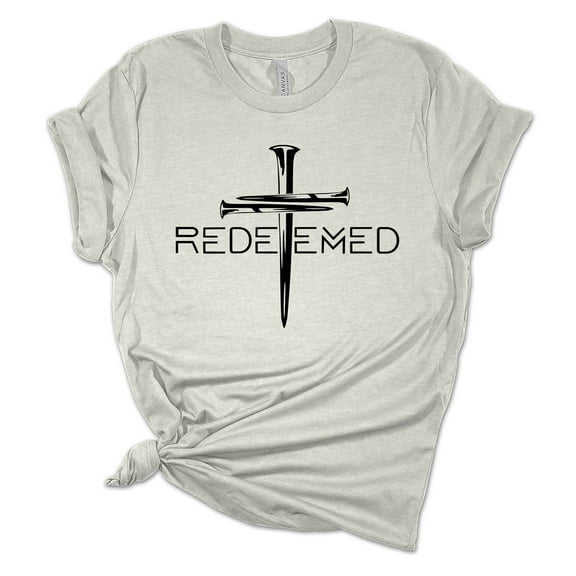 Womens Christian Tshirt Redeemed Nail Cross Jesus Christian Short Sleeve T-shirt Graphic Tee-Athletic Heather-medium