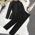 thumbnail image 6 of CPNG Girls Clothes Rib-Knit Outfit Ruffle Sleeve Shirt with Belt 3Pcs Straight Wide Leg Pant Set Teen Girls Fashionable Casual Dress Set(Black,11-12 Years), 6 of 9
