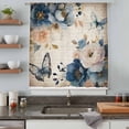 thumbnail image 5 of Vintage Blue Floral Sheer Curtains 45 Inches Long, Butterflies Flower Tan Light Filering Curtains, Breathable Simi Curtain Privacy Drapes for Kitchen Bathroom Lightweight Small Window Treatment, 5 of 9