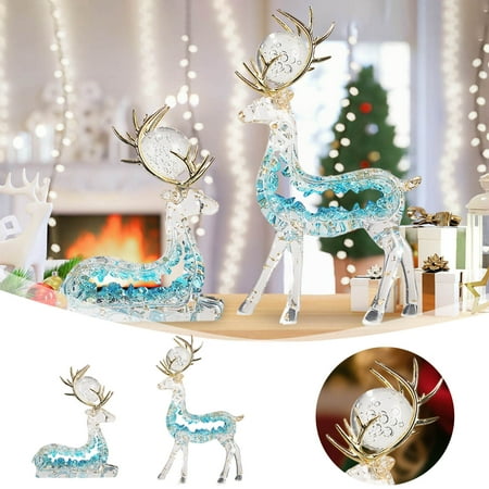 Clear Acrylic Christmas Reindeer Figurine 11 Inch Glass-Look 3D Deer Family Set for Holiday Table Shelf Decor and Seasonal Home Gifts