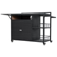 thumbnail image 3 of Bellemave 63.9" Outdoor Kitchen Island PE Wicker and Metal Mobile Serving Bar Cart with Wheels Grill Cart Rolling Kitchen Island with Storage & Foldable Side Tabletop, Dark Brown, 3 of 10