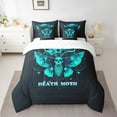 thumbnail image 2 of 7 Pcs Teal Death Moth Bed in a Bag Queen Size Sugar Skull Print Bedding Boho Exotic Bedding Set Comforter Teens Halloween Themed Bed Set Halloween Decor Gothic Style Sheet Set, 2 of 5