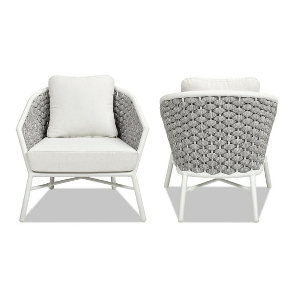 Rowan 30.5 Rope Barrel Back Patio Accent Arm Chair Set of 2 Optic White
