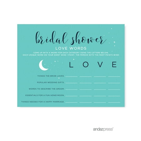 Love Words Love You to the Moon and Back Bridal Shower Game Cards, 20-Pack