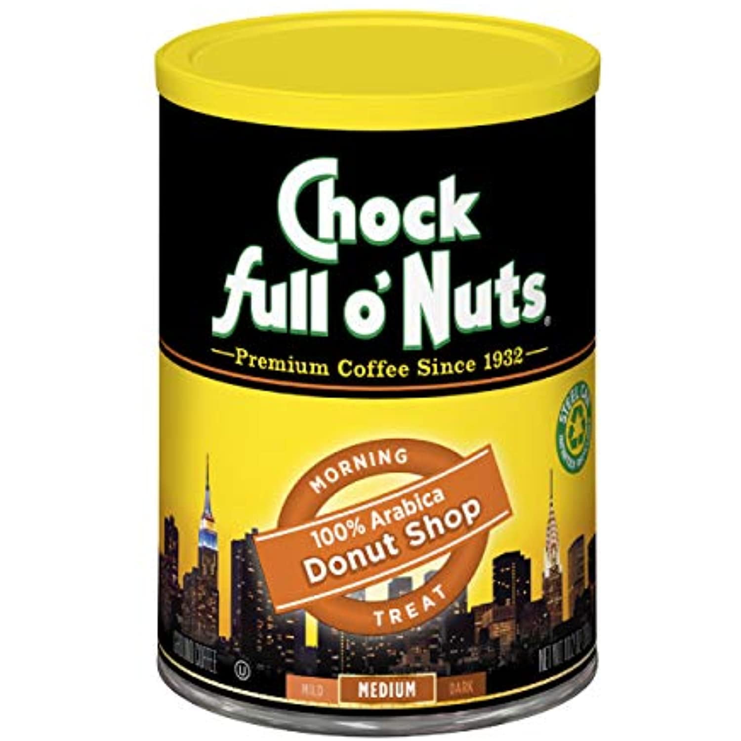 Chock Full O Nuts Donut Shop Ground Coffee, Light Roast (Can), Donut
