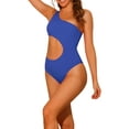 thumbnail image 4 of INSPIRE CHIC Women's 1 Piece One Shoulder Swimsuit, Asymmetric Waist Cutout Solid Swimwear Bathing Suit Monokini Royal Blue X-Small, 4 of 5