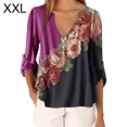 thumbnail image 1 of Blusa Camisa con cuello en V y estampado floral Blusa suelta de manga larga Top de mujer, Rosa roja, XXL sidaley AP002021-61, 1 of 5