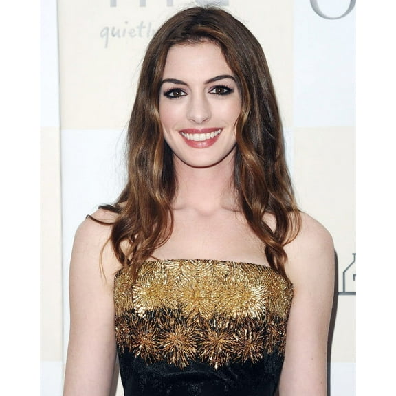 Anne Hathaway Gld Dress 24x36 HD Aluminum Wall Art