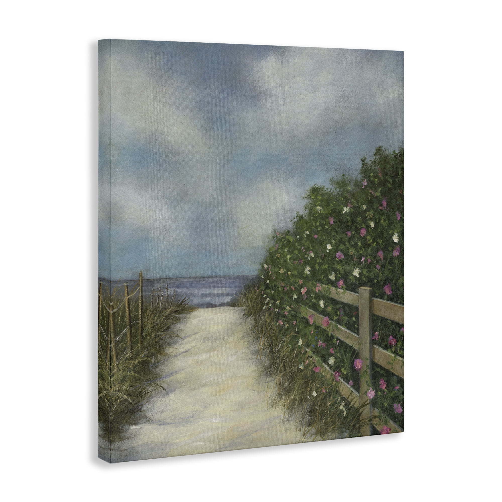 Stupell Industries Floral Lined Beach Path Landscape Painting Gallery Wrapped Canvas Art Print Wall Art, 36 x 48