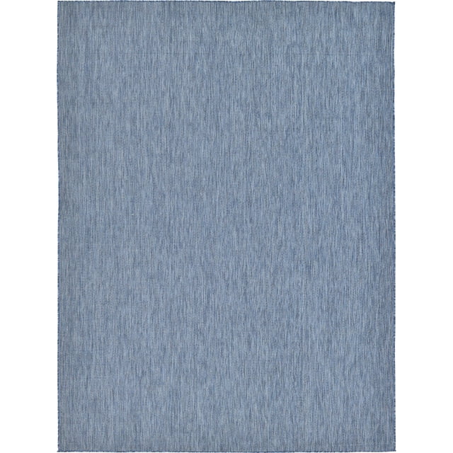 Unique Loom Solid Collection Casual Transitional Indoor and Outdoor Flatweave Area Rug, 9' x 12', Navy Blue/Light Blue