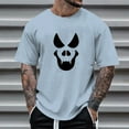 thumbnail image 2 of Men T Shirts Halloween Casual Funny Face Printed Theme Short Sleeve Crew Neck Tops Comfortable Festival Loose Solid Color Summer Men's Shirts Light Blue L, 2 of 4