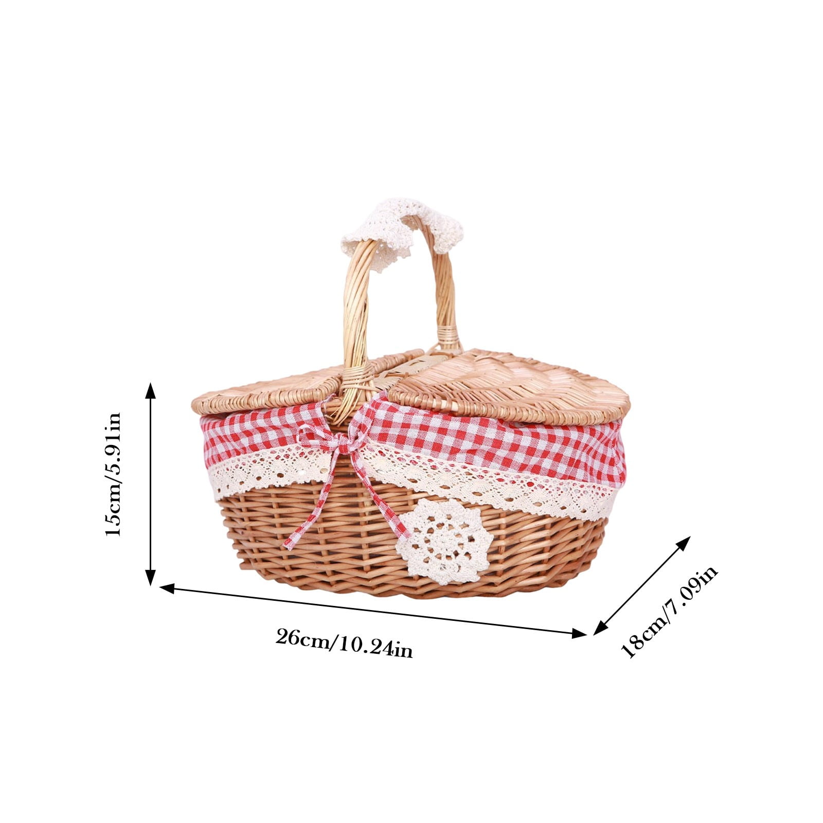 Lidded Oval Picnic Basket, Multi Functional Handle Basket, Ideal for Outdoor Adventures, Photography, Home Decor, Gift Basket for Valentine's Day, Easter, Parties & Celebrations, 10x7x5.9in