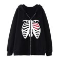 thumbnail image 1 of Gibobby Sudadera de terciopelo con cremallera Sudadera con capucha de esqueleto para mujer Suéter de personalidad con cremallera de tamaño （Negro， L), 1 of 2
