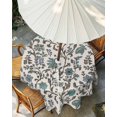 thumbnail image 3 of Outdoor Tablecloth with Umbrella Hole, Teal Green Leaf Spillproof Waterproof Outdoor Table Cover, Vintage Farmhouse Boho Pastoral Tribal Patio Tablecloths for Party/Garden/Picnic, Round 54 inch, 3 of 9