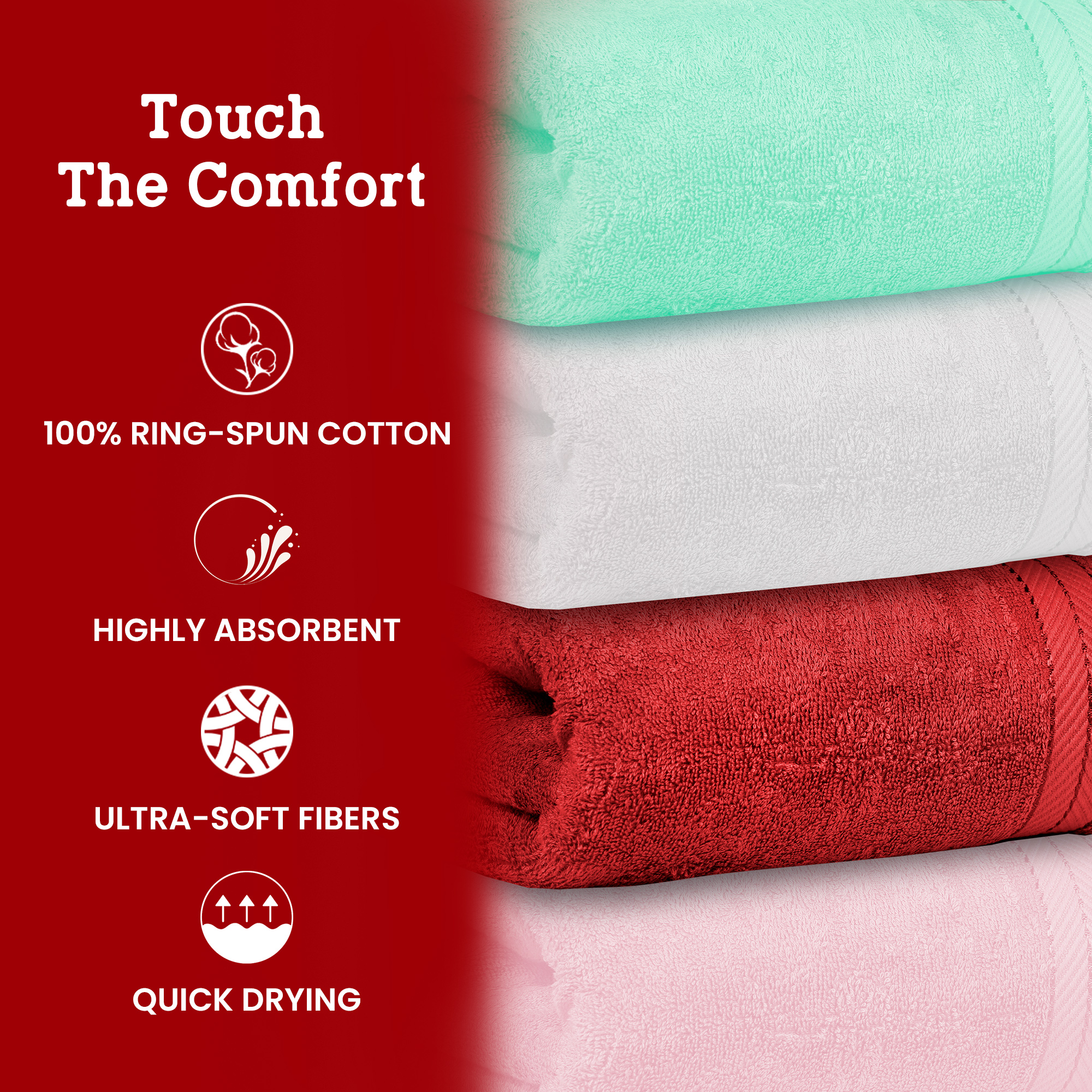 Casa Lino 4Pc Premium Bath Towels (54" x 27") - 100% Cotton, 400GSM, Ultra Soft & Absorbent (Multicolor 3)