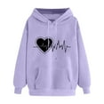thumbnail image 2 of Women Hearts Print Hoodie with Pocket Valentines Day Outfits Drawstring Pullover Hooded Casual Sweatshirt Tops (XL, Purple 01), 2 of 4