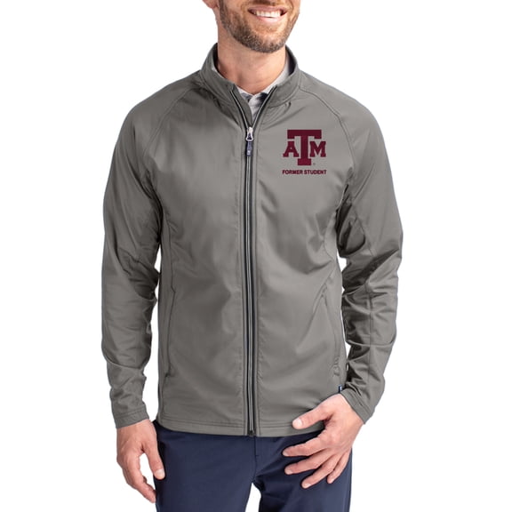 Men's Cutter & Buck Gray Texas A&M Aggies Alumni Logo Adapt Eco Knit Raglan Full-Zip Jacket