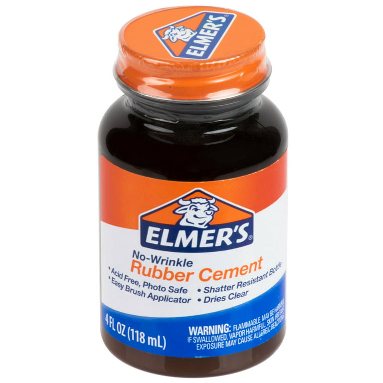Elmer's No-Wrinkle Rubber Cement, Clear, Brush Applicator 4 oz