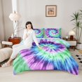 thumbnail image 4 of Homewish Watercolor Tie Dye Full Size Comforter Sets,Modern Asethetic Artistic Bedding Comforter Set,Green Purple Blue Bedding Sets For Men Women,Breathable Home Decor Reversible,3pcs, 4 of 8