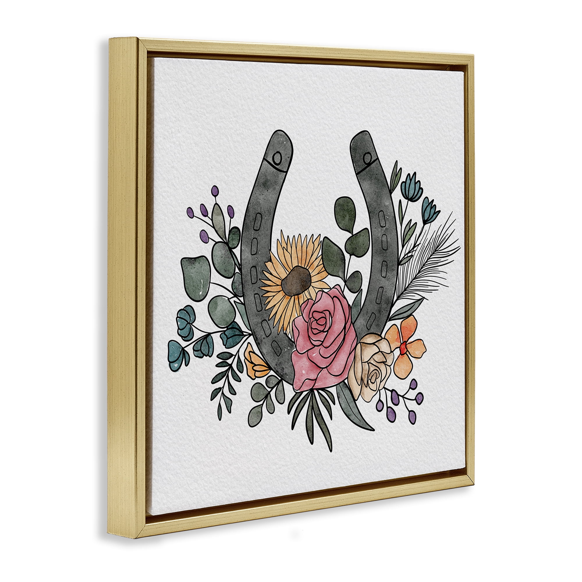 Stupell Industries Boho Floral Horseshoe Gold Framed Floater Canvas Wall Art, design by Alisha Kiara Design