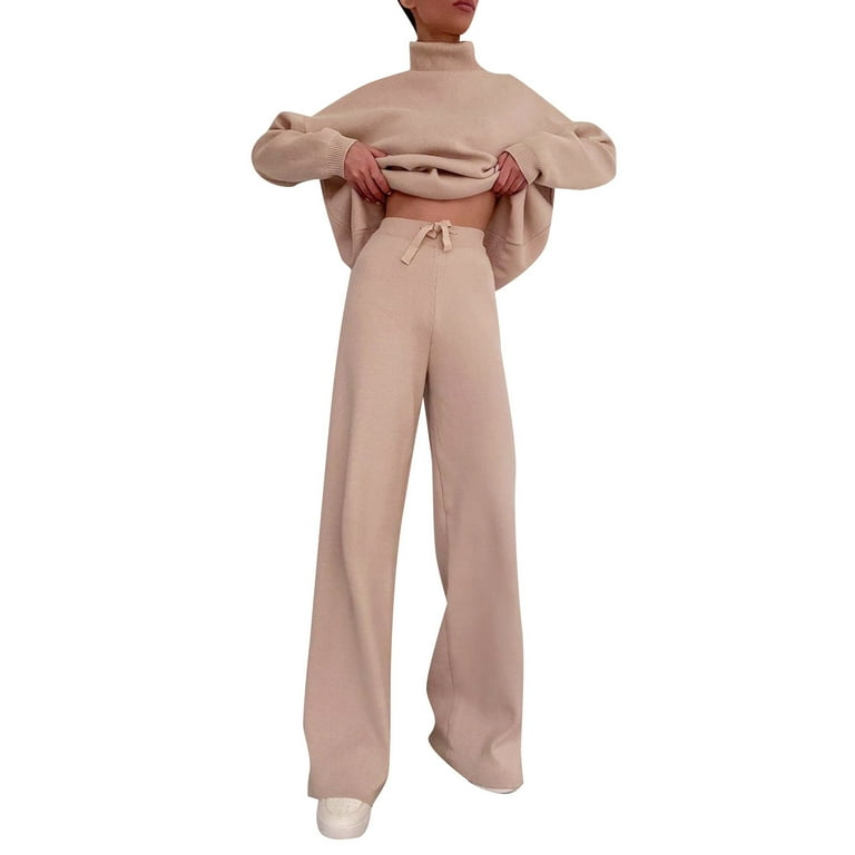 Fartey Womens 2 Piece Ribbed Knit Outfits Turtleneck Sweater
