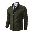 thumbnail image 3 of Men's Loose Casual Knit Stand Collar Zipper Pullover Long Sleeve Shirt for Fall Winter Daily Wear Christmas Gift,Army Green,L, 3 of 5