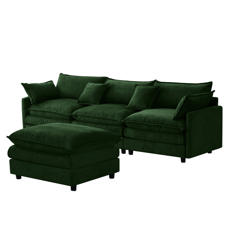 105" Modular Sectional Couch, 3-Seater Soft Chenille L-Shaped Sofa with Ottoman, Upholstery Sofa Couch with Pocket Coil & High-Density Foam for Living Room