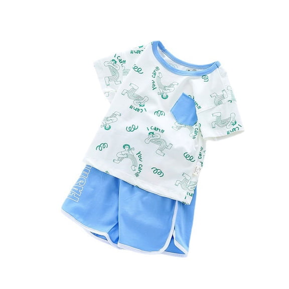 Boys' Summer New Cartoon Round Neck Short Sleeve Set Fashion Full Print T-shirt Shorts Casual Fashion Two Piece Set