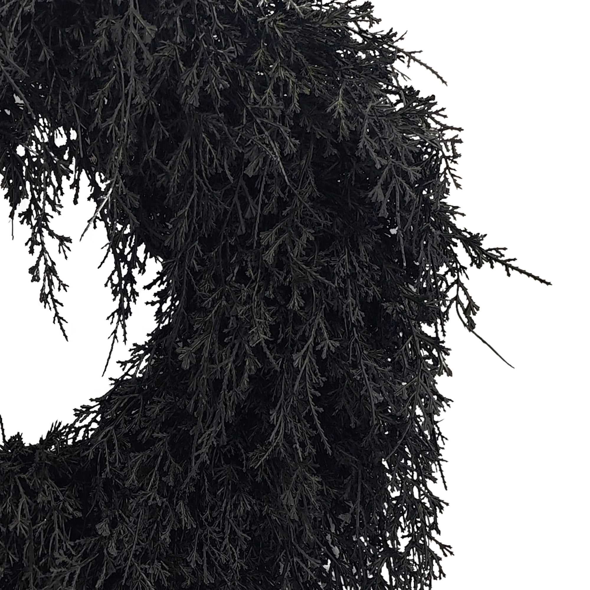My Texas House Halloween Drapey Faux Cedar Wreath, Black, 24"