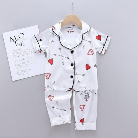 

Hazel Tech Summer Baby Kids Girls Boys Heart Arrow Print Printing Short Sleeve Pajamas Tops+Sleep Pants