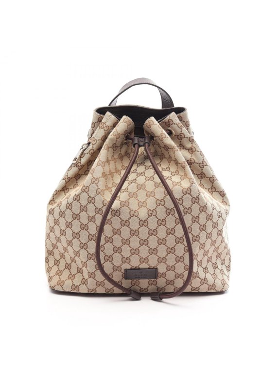 Pre-Owned Gucci GG Canvas Backpack/Handbag, and Leather, Women's, Beige/Brown, 449175