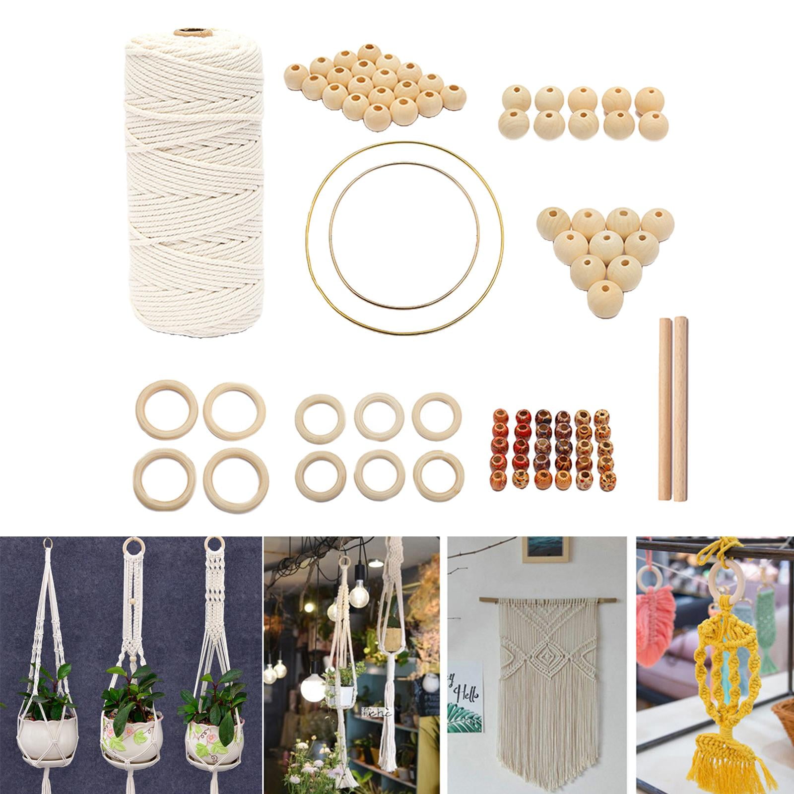 FVDPWYE Macrame Cord Natural Rope Macrame Wall Hanging Kit with Wood Beads,Wood Ring and 85 Pieces