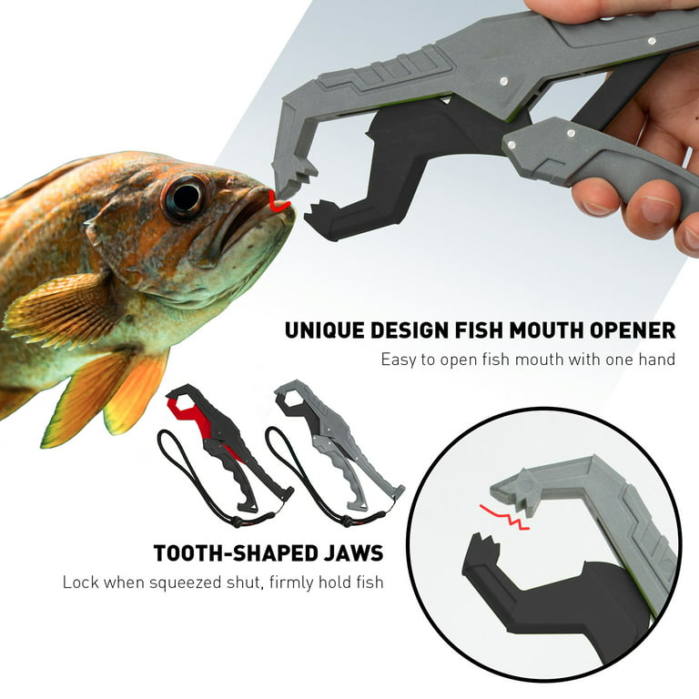 Fish Lip Gripper, Stainless Steel Fish Grabber with Lanyard, Black