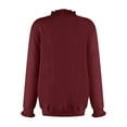 thumbnail image 3 of Womens Sweaters Fall Winter Clothes 2025 Long Sleeve Button Down Ruffle Crew Neck Casual Knitted Pullover Tops 04-Wine L, 3 of 4