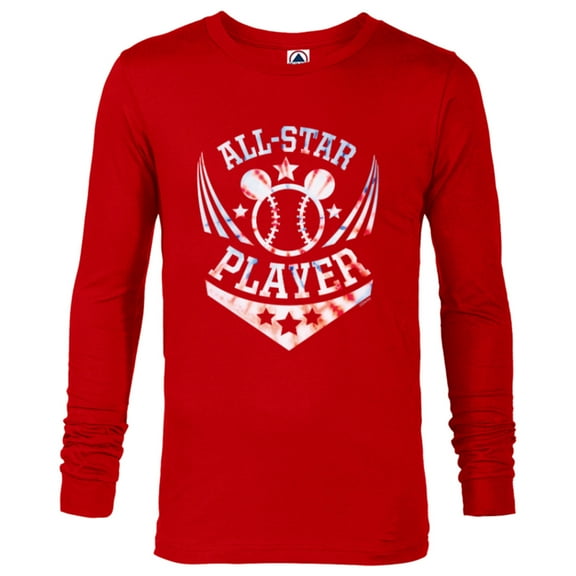 Disney Mickey Mouse Baseball All-Star Player Sports Tie-Dye - Long Sleeve T-Shirt for Men - Customized-New Red