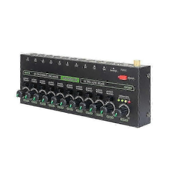 Professional Audio Mixer 10 Channel Stereo Mixer with RGB Light & Ultra Low Noise DC5V Easy Operation EU Plug