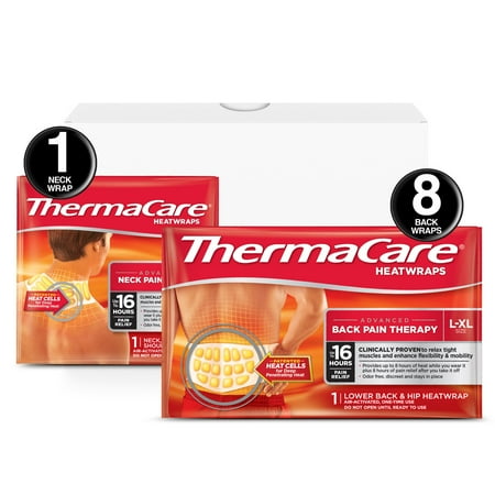 THERMACARE 8HR L/XL lower back, hip 8ct + 1 Neck, Shoulder, Wrist (9CT)